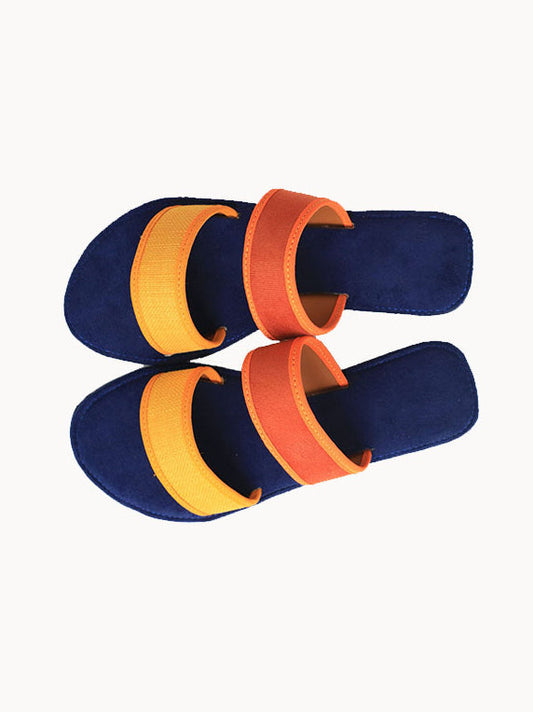 Orange /yellow/ Navy print sandals