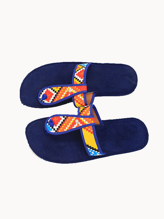 Rainbow colour block mix Navy print sandals